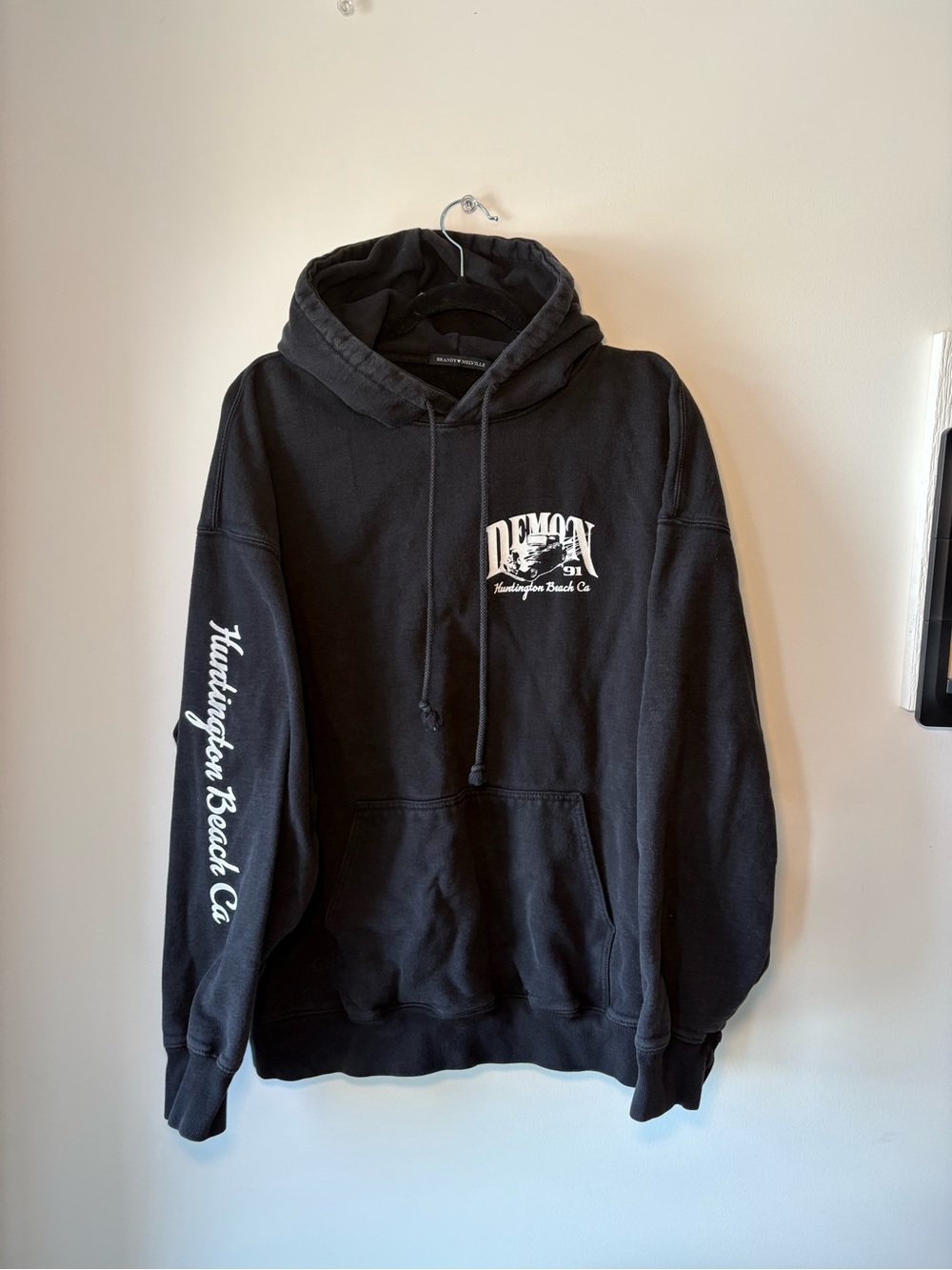 Brandy Melville Black Pullover Hoodie with White Script
